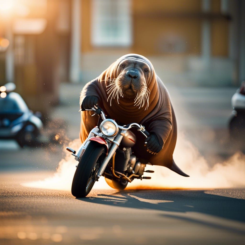 A majestic Walrus on Motorcycle