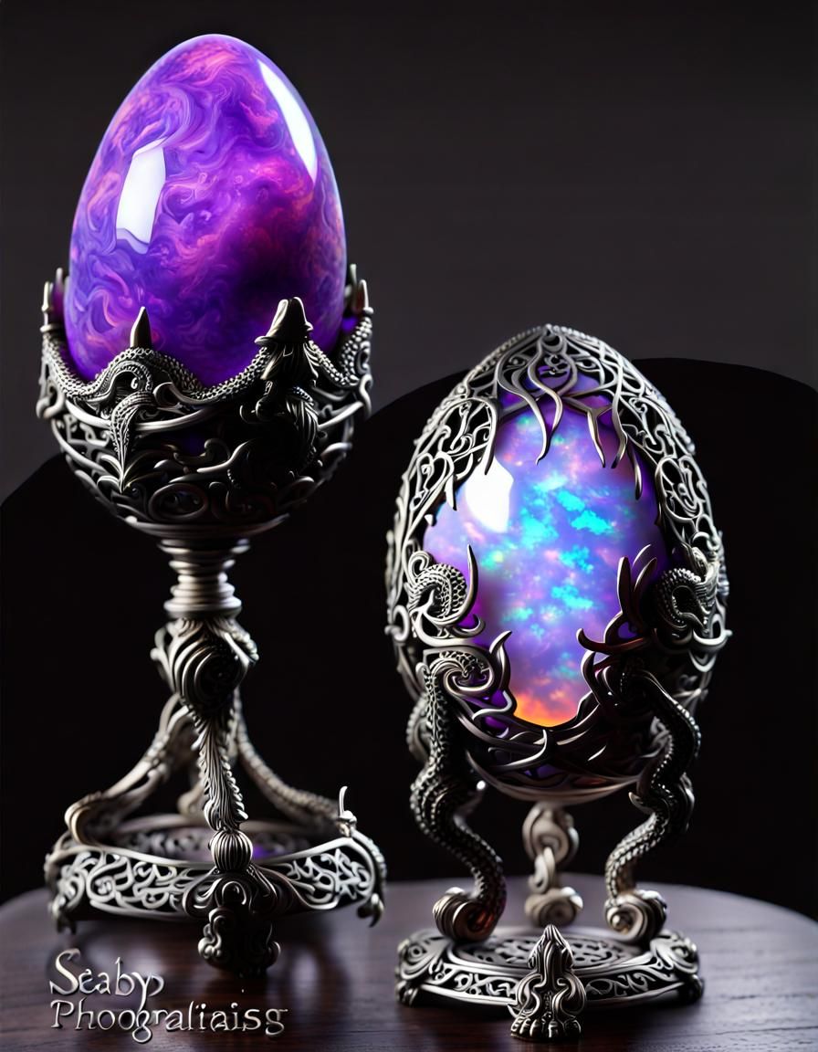 Purple Fire Opal Dragon Egg with Silver Filigree