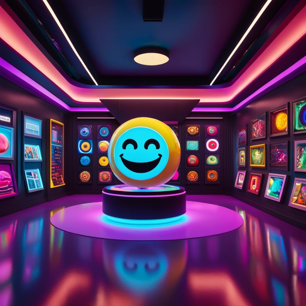 Retro Museum with Floating Emoji