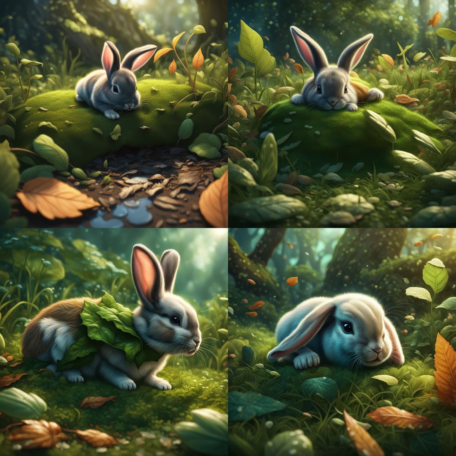 Upside Down Bunny Munching Grass: Detailed Matte Painting