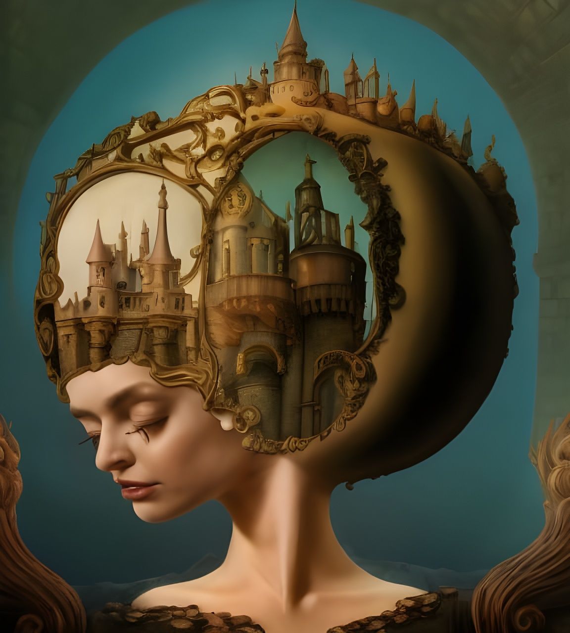 Haunted Castle Woman: Surreal Rococo Portrait