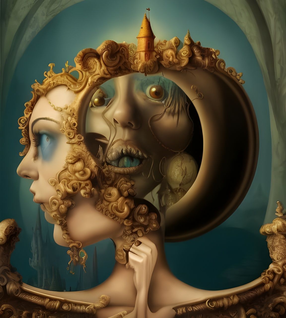 Haunted Castle Woman: Surreal Digital Portrait