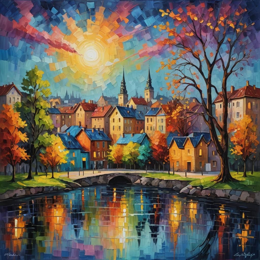 Vibrant Expressionist Painting of Day and Night