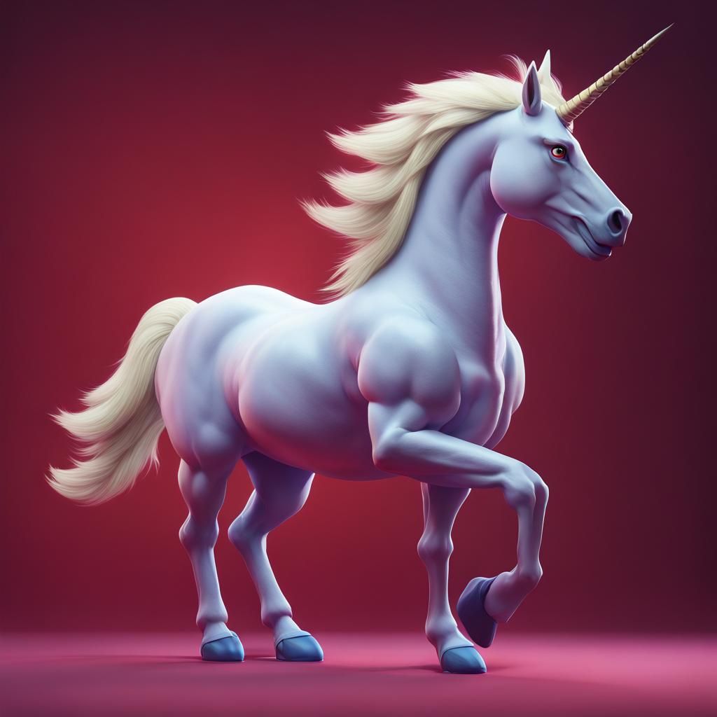 Blonde Unicorn with Red Eyes in 3D Style