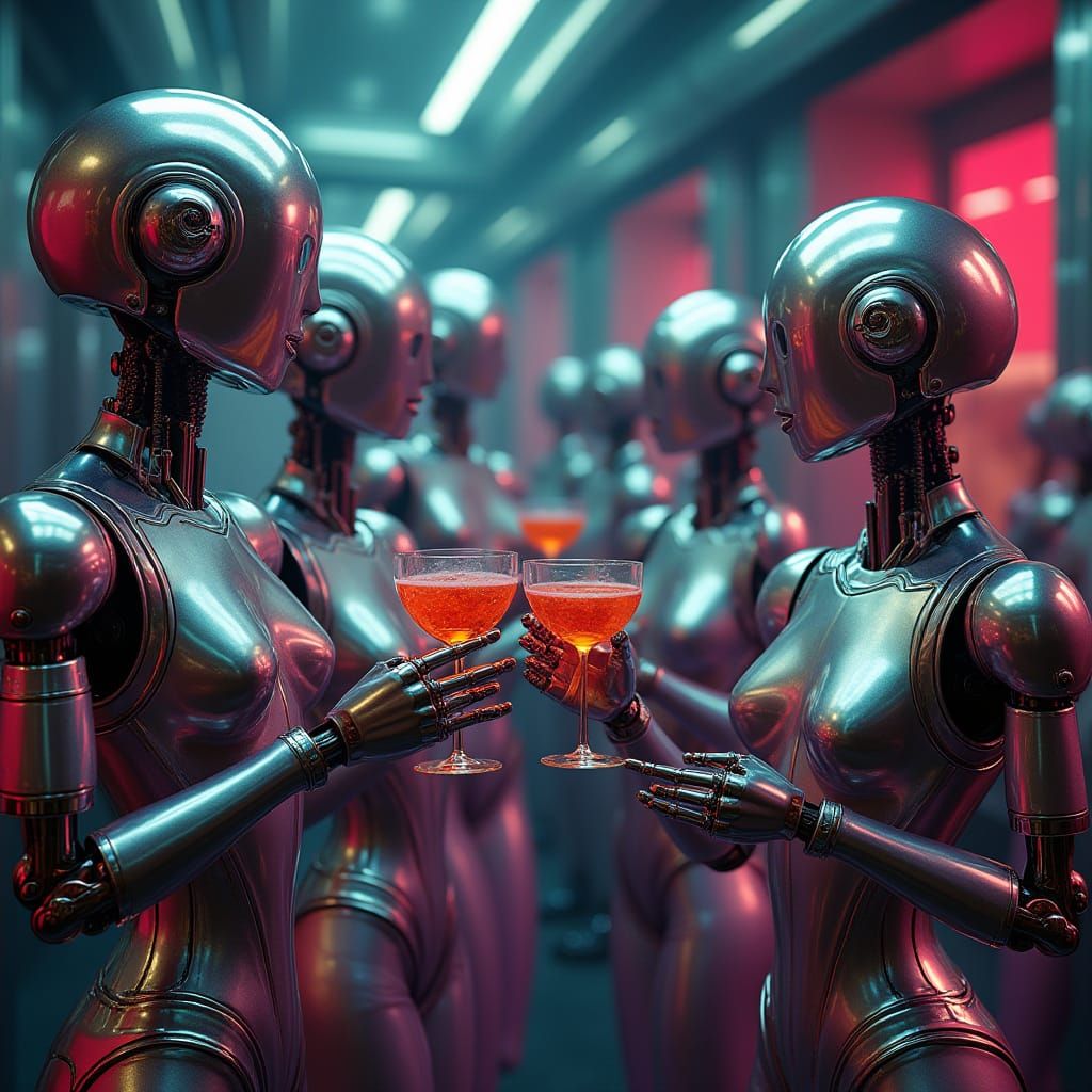 Art Deco Robots in a Neon Speakeasy