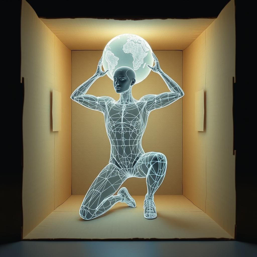 Surreal Gymnast Holds Bioluminescent Globe in Digital Art