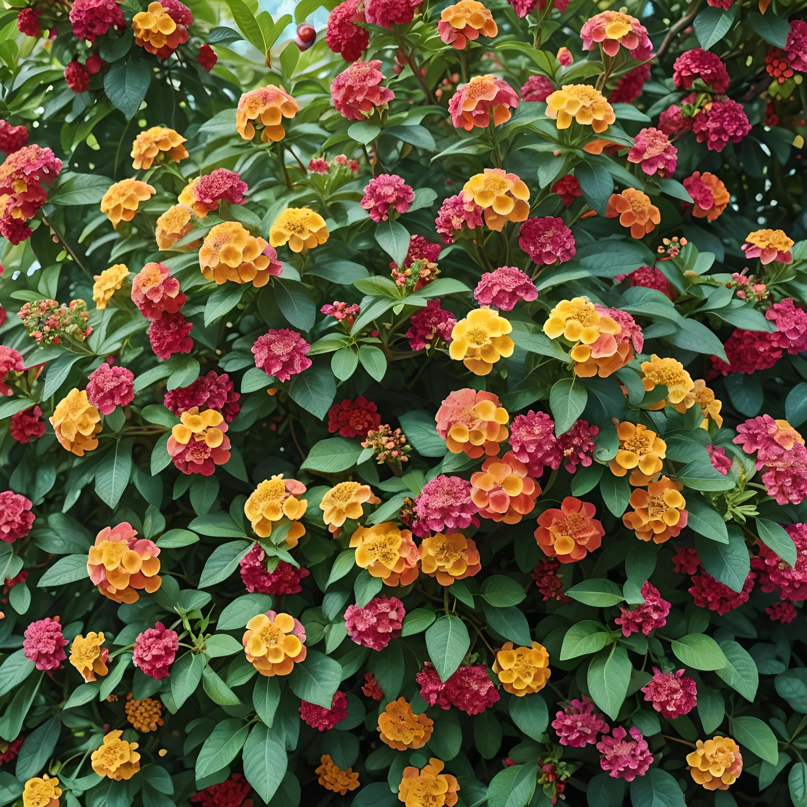 Lush Lantana Camara Under Pomegranate Tree: Post-Impressioni...