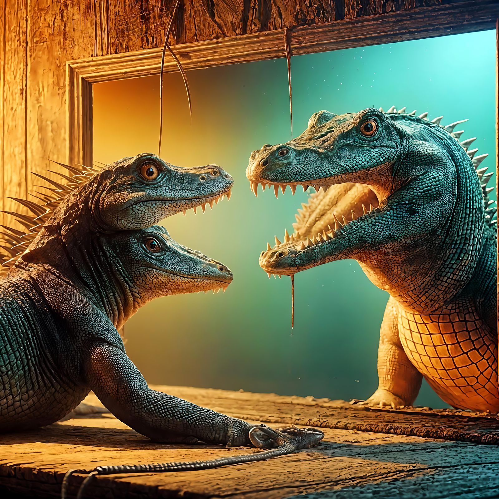 Lizard and Crocodile Mirror Image in Digital Art