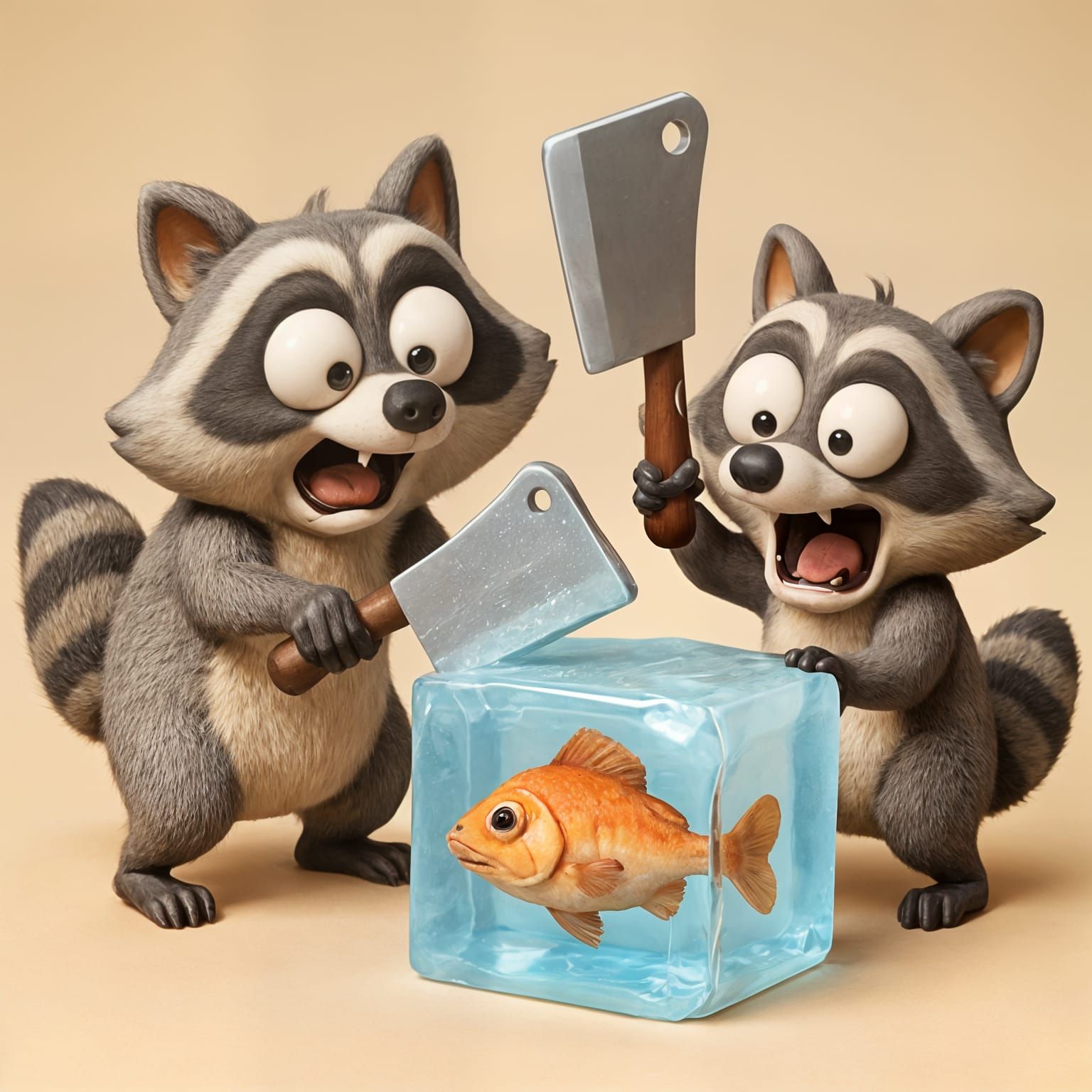 Raccoons attempt a 'surgical' extraction of an Allaman fish from ice (allaman-ectomy)