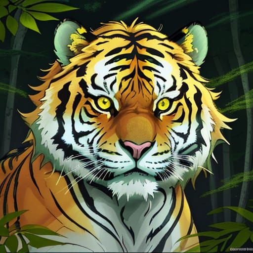 Vibrant Anime Tiger in Mystical Forest
