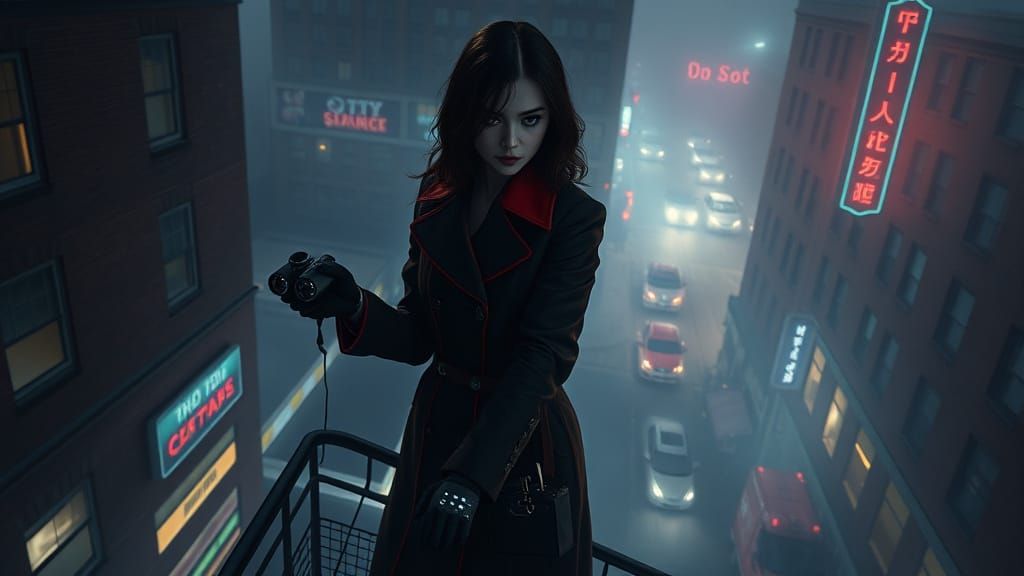 Female Operative in Noir City, Ready for Espionage