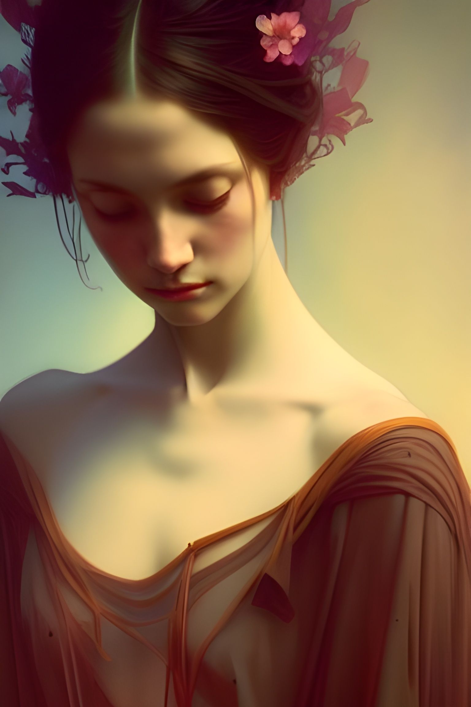 Tragic Backlit Portrait of Sadness in Watercolor Style