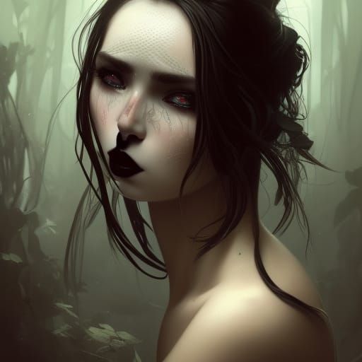 Gothic Cemetery Girl Portrait in Art Nouveau Style