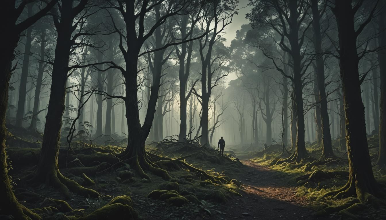 Scary Night Walk in Dark Forest