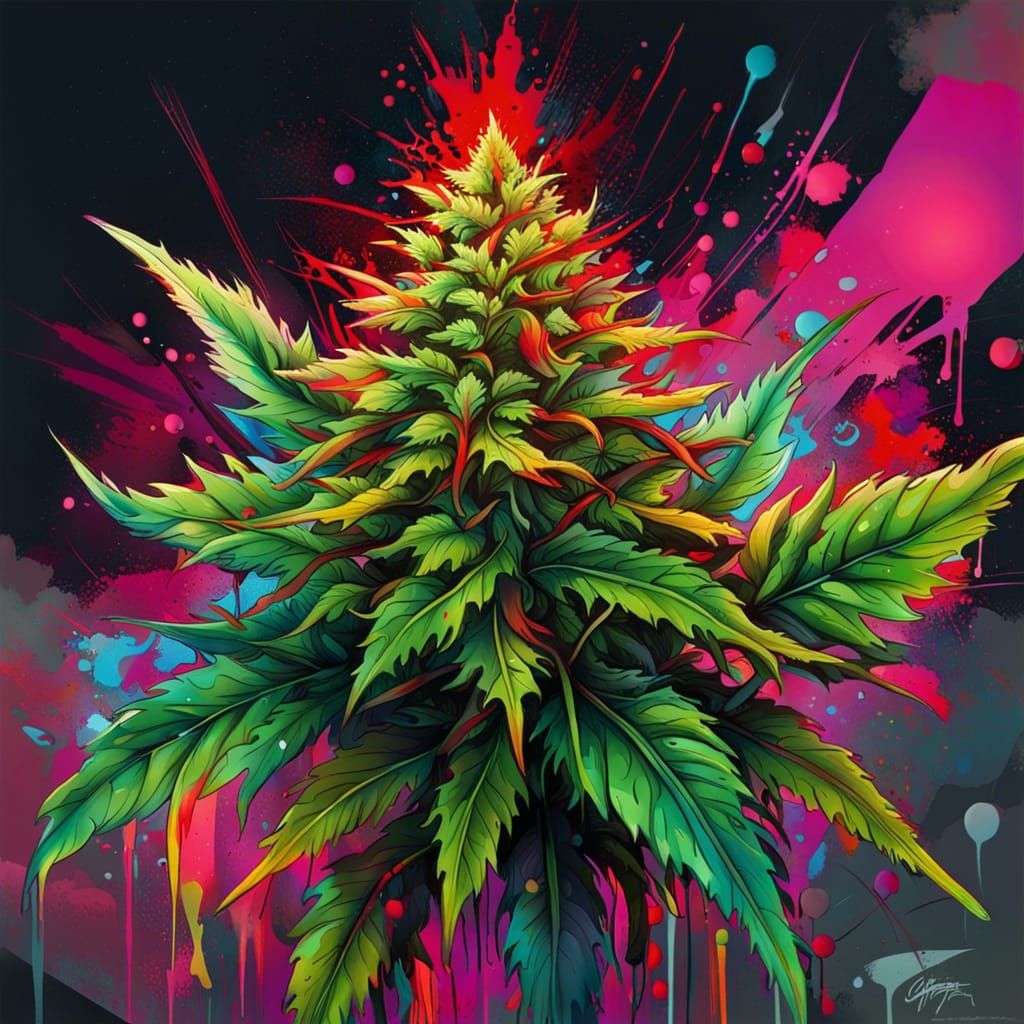 Marijuana Plant with Red Hairs in Graffiti Art