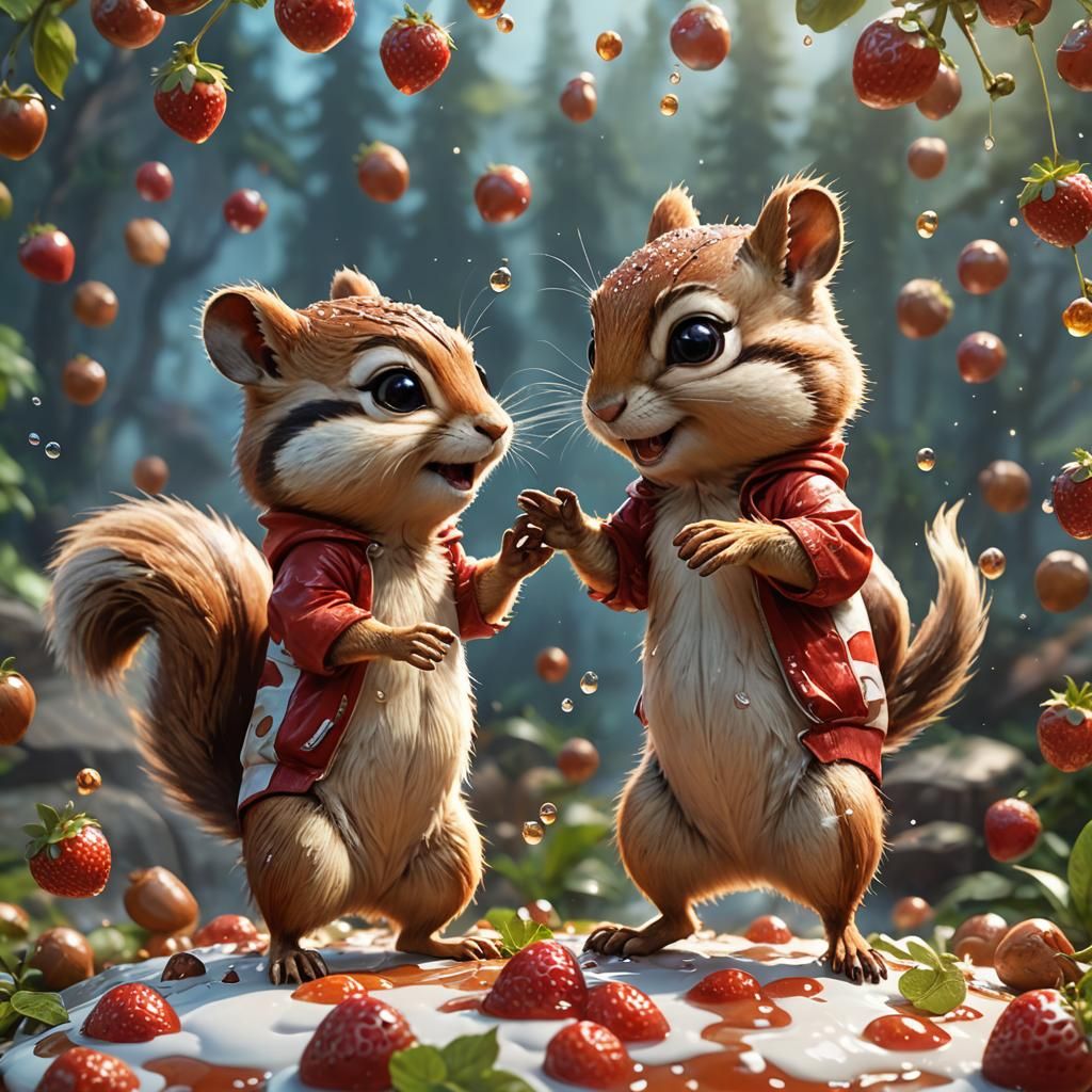 Chipmunks' Hazelnut High Five: 3D Art by Rutkowski