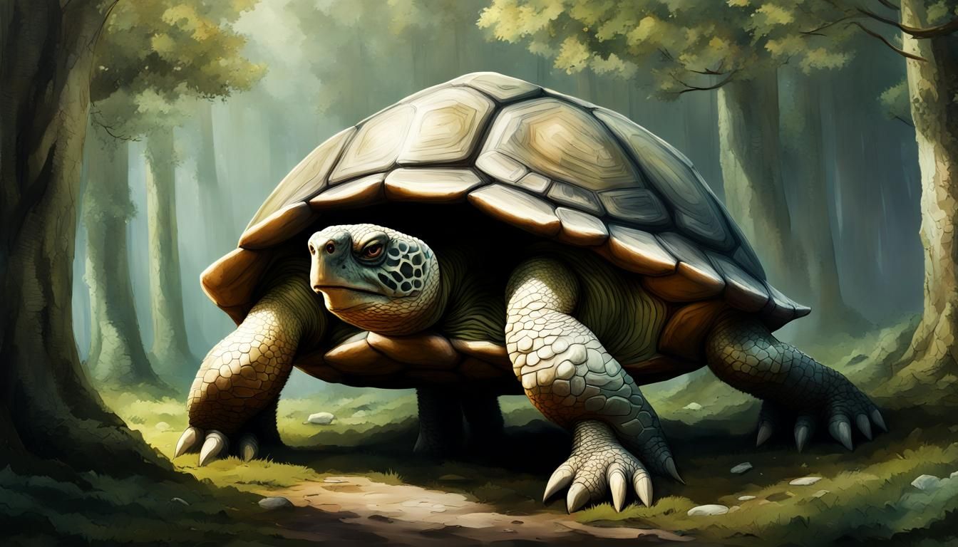 Giant Turtle Fortress in Woodland, Dungeons and Dragons Styl...