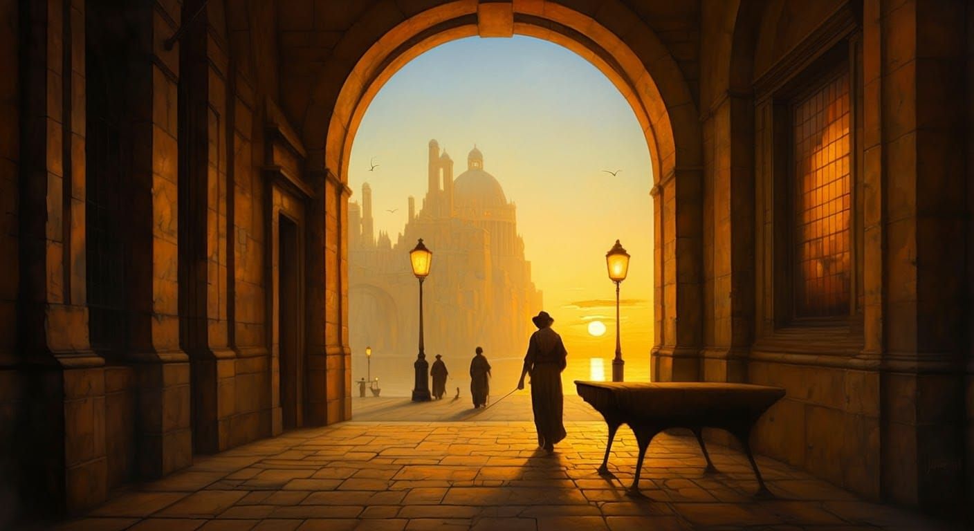 Golden Hour Oil Painting in James Gurney Style