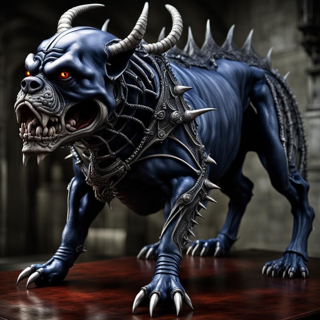 Undead Dragon Bulldog: Gothic Biomechanical Art