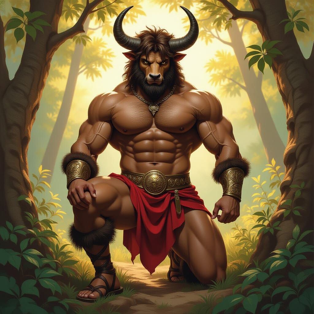 Seductive Minotaur in Forest Clearing, Greco-Roman Art