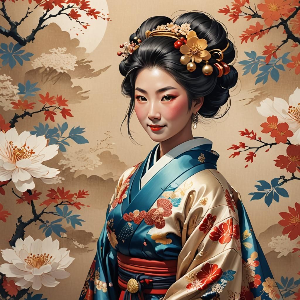 Japanese Lady in Kimono: Hyperrealistic Concept Art