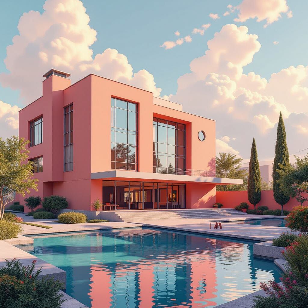 Bauhaus Style Poster with Pastel Orange and Pink Tones