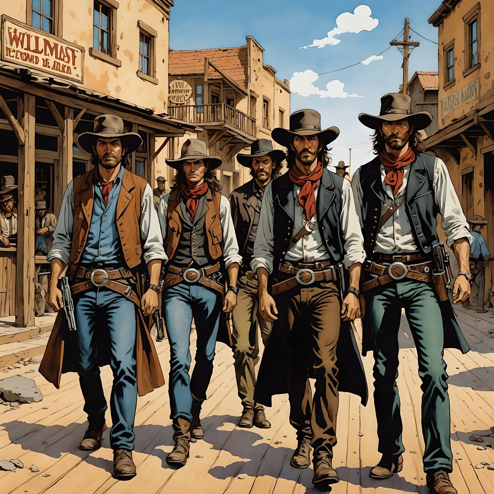 Wild West Outlaws in Colorful Comic Art Style