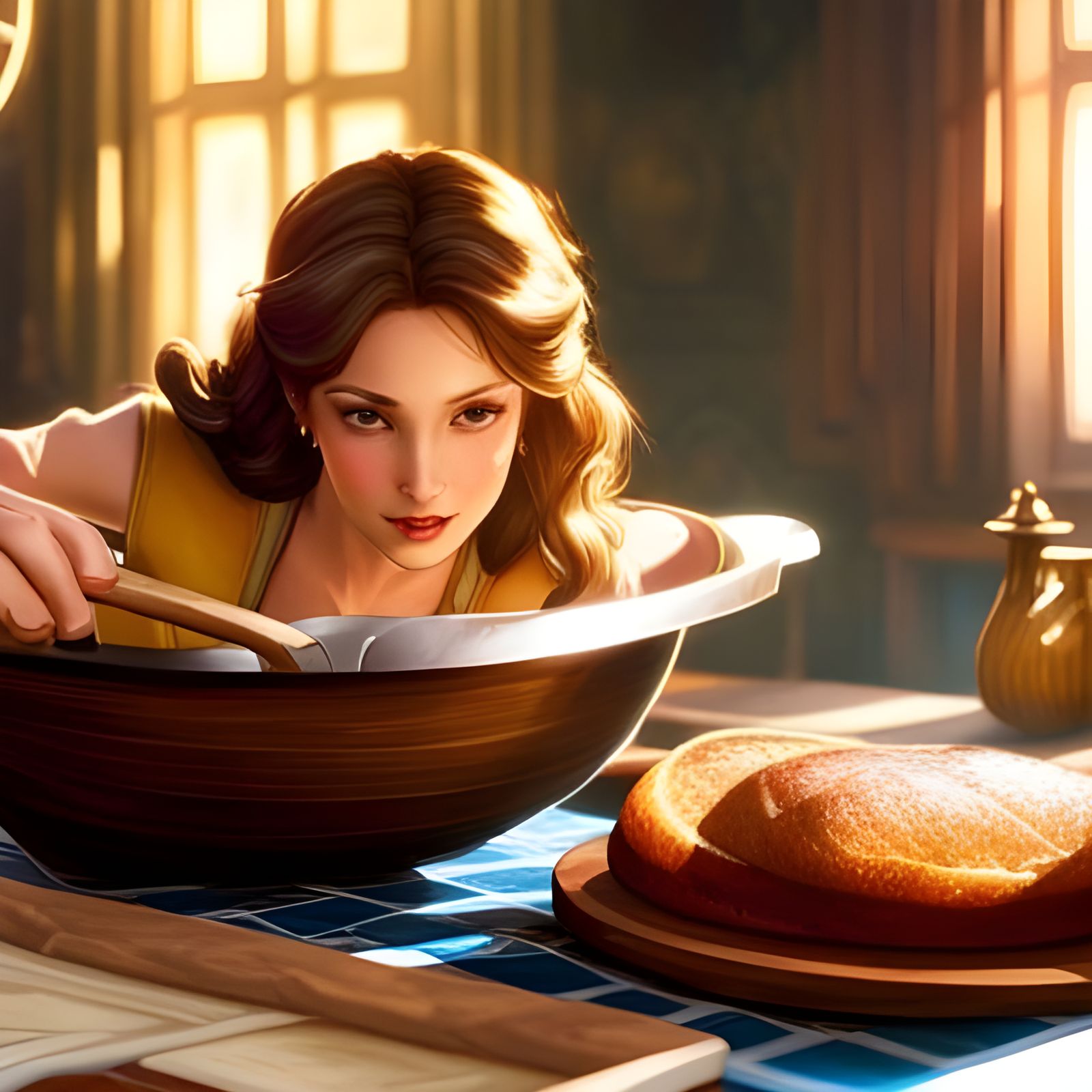 Princess Belle Bakes Bread: Rococo Hyperdetailed Close-Up