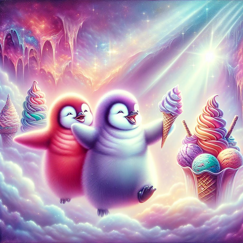 Joyful Penguins in an Ice Cream Parlor