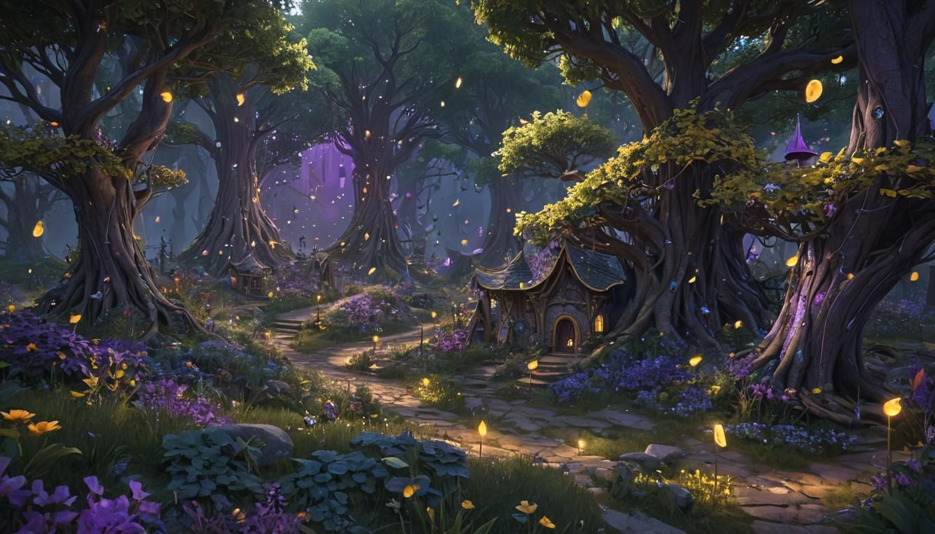 Enchanted Fairy Village with Musical Note Trees
