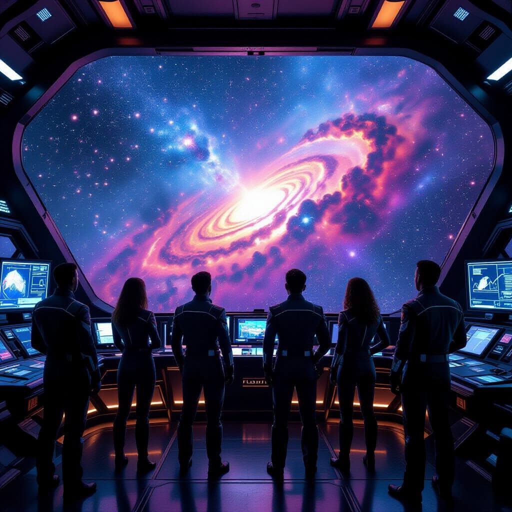 Explorers on Starship Bridge Discover Nebula