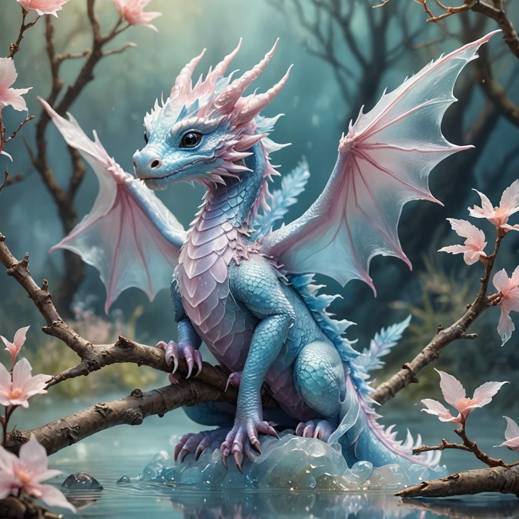 Fluffy Dragon on Twig in Dreamy Diorama