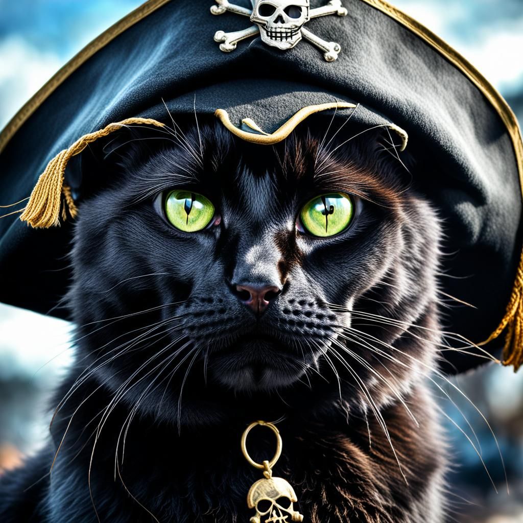 Black Cat Pirate Portrait in Hyperrealistic Style
