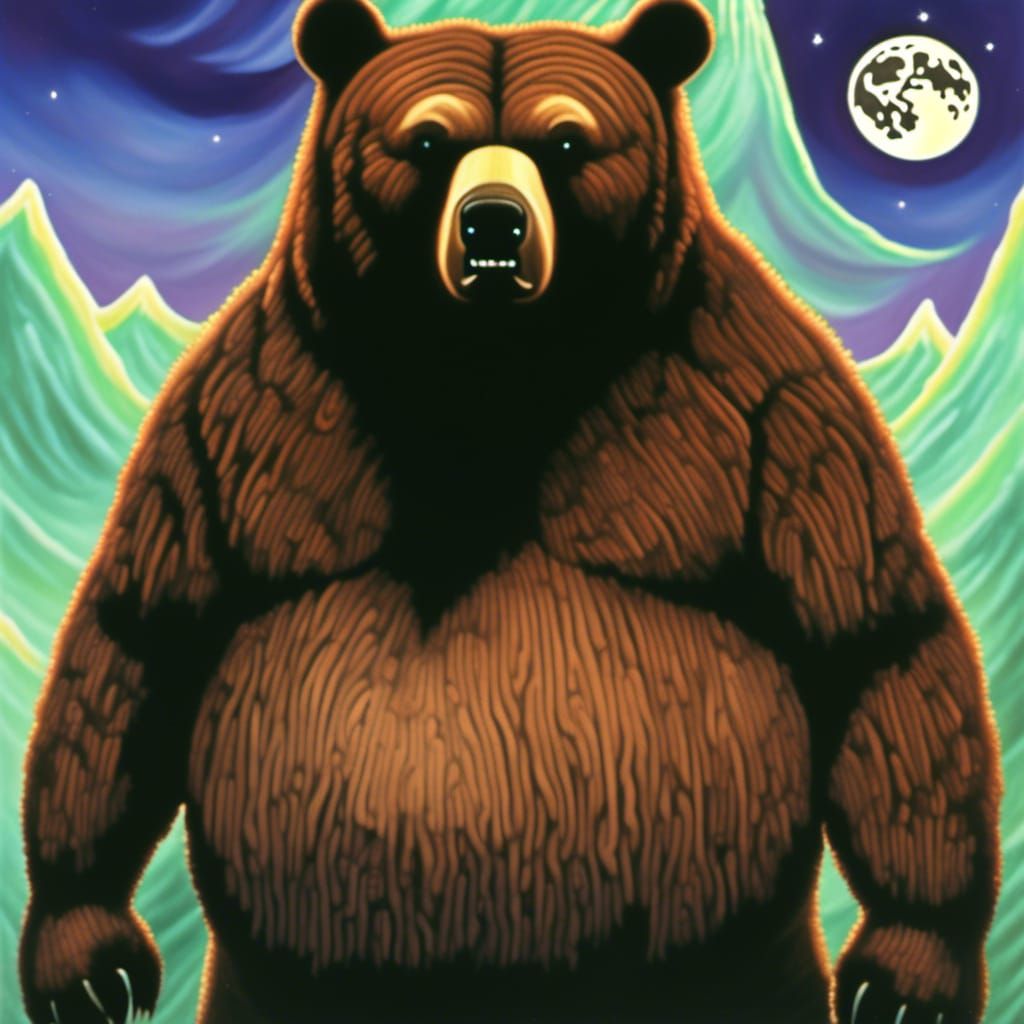 Bear Howling at the Moon Under Aurora Borealis