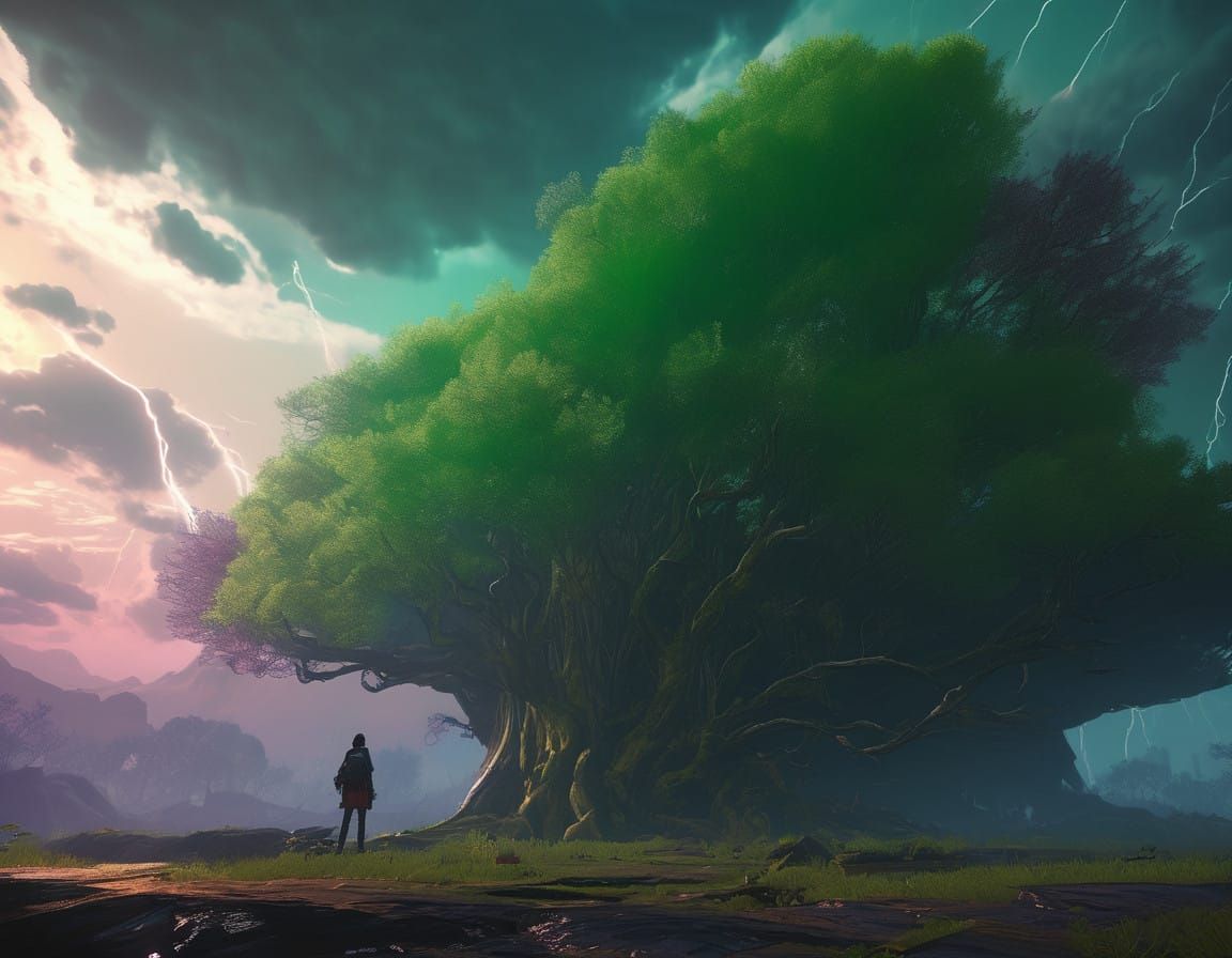 Stormy Tree Goddess in Vibrant Electric Green
