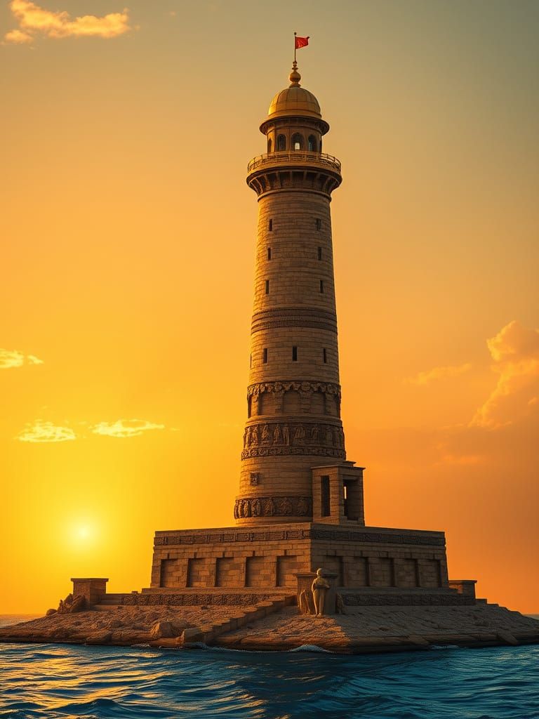 Majestic Lighthouse of Alexandria at Golden Sunset