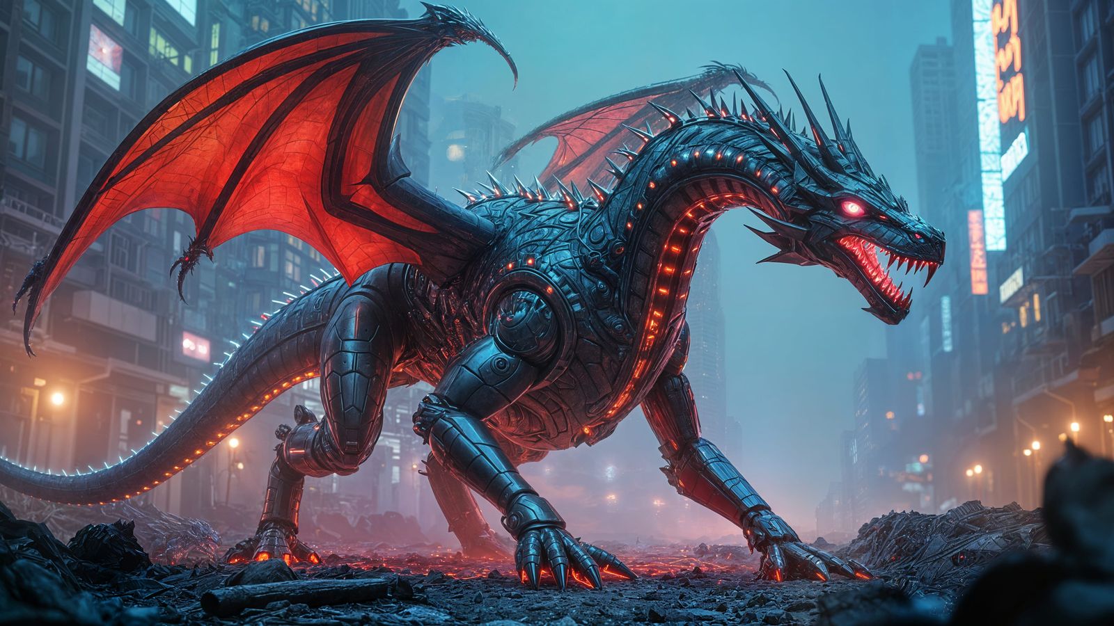 Metal Cyber Dragon in Futuristic Digital Art