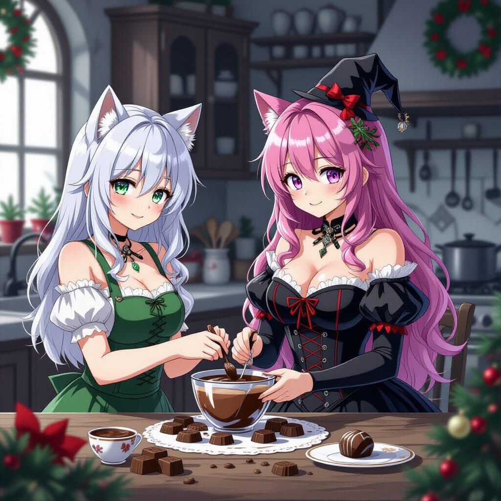 Anime Duo Makes Chocolates in Gothic Kitchen