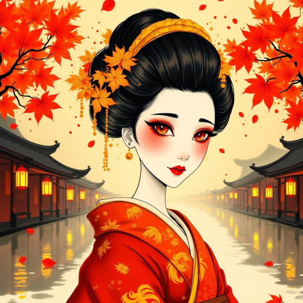 Regal Japanese Empress in Crimson Twilight