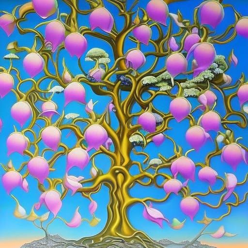 Fractal Magnolia Tree: Surreal Opalescent Complexity