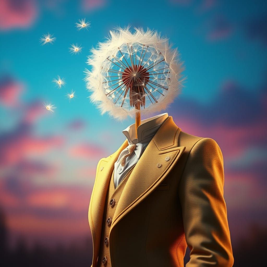 Ethereal Victorian Dandelion in Dreamlike Landscape