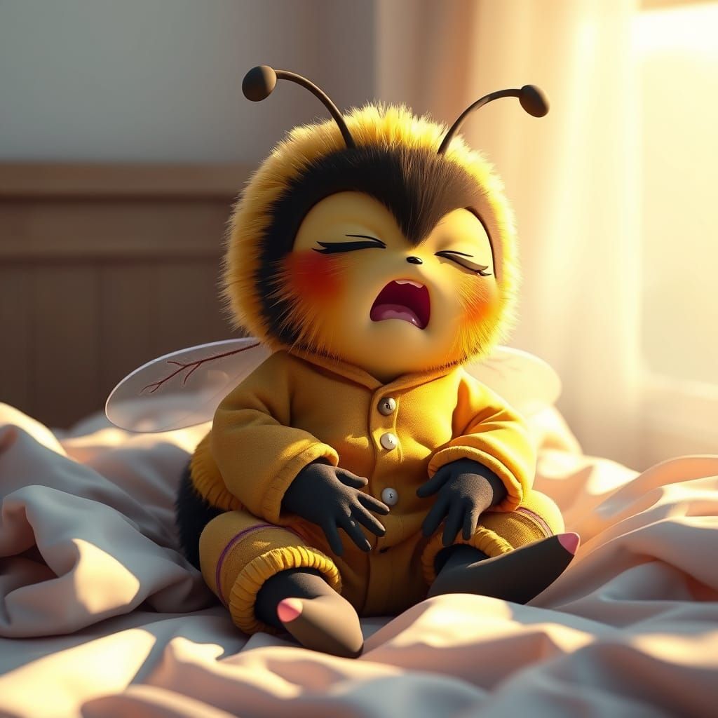 Sleepy Bee in Pajamas: 3D Anime Art