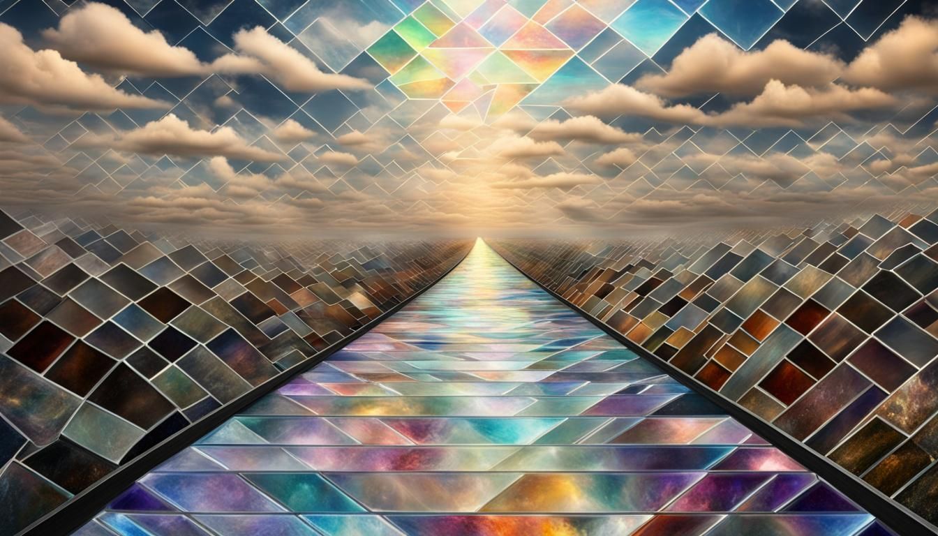Glass Road to Infinity with Prismatic Clouds