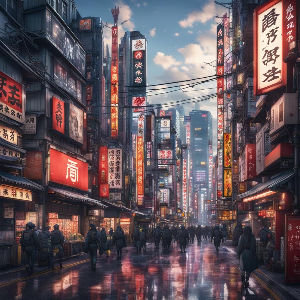 Akihabara Japan in Detailed Matte Painting Style