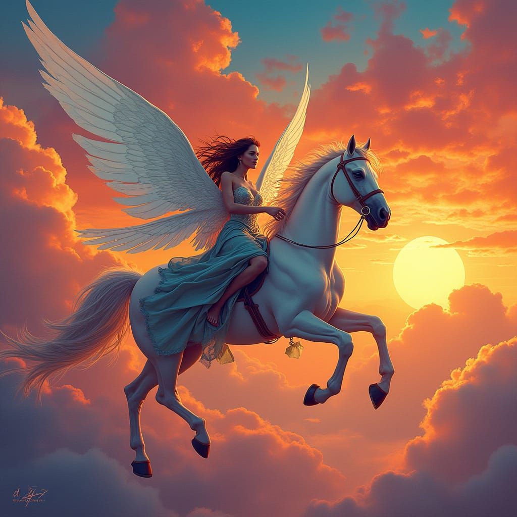 Ethereal Fairy Queen soars on Majestic Pegasus through Vibra...