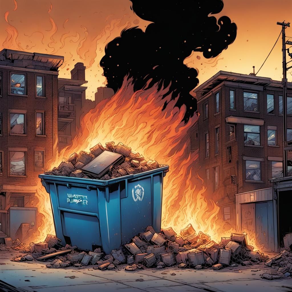 Dumpster Fire in Comic Book Style