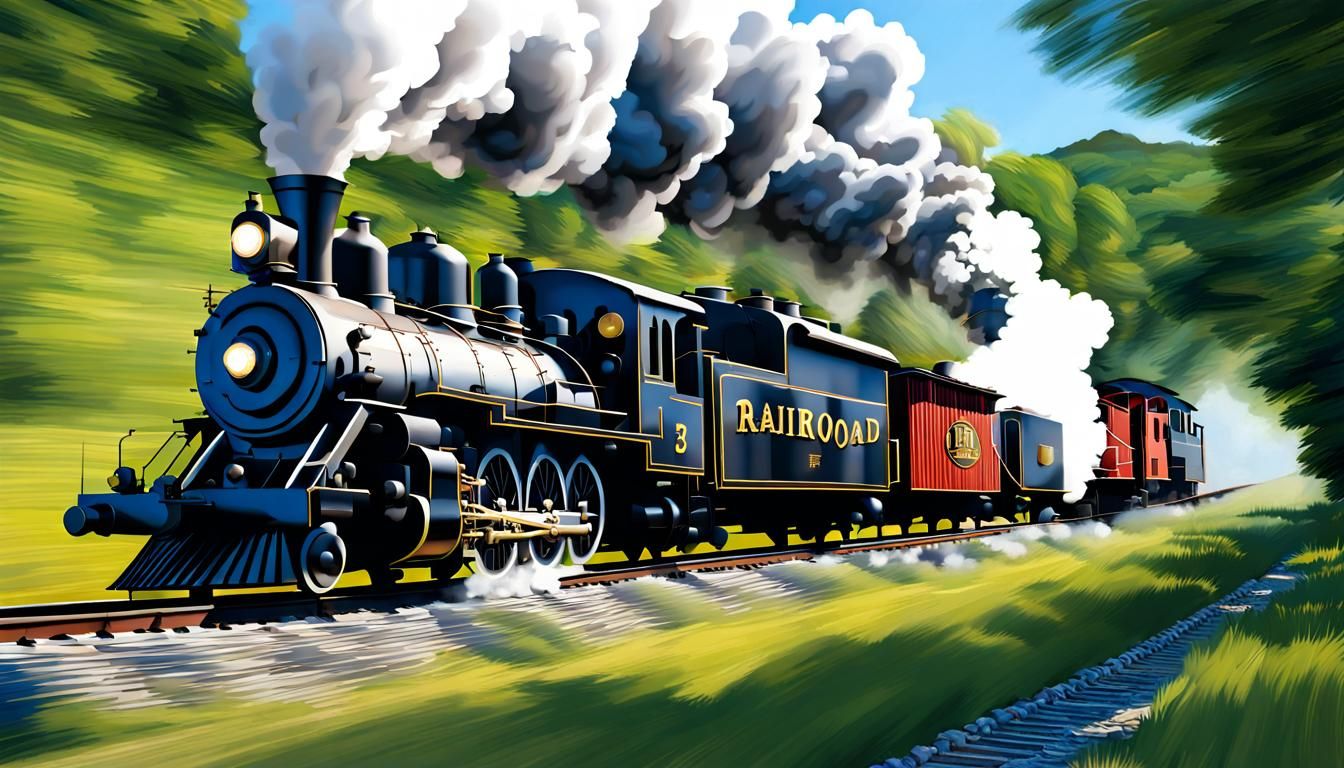 Steam Engine Roaring Down Railroad Track