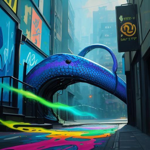 Rainbow Snake in Surreal Graffiti Art Style
