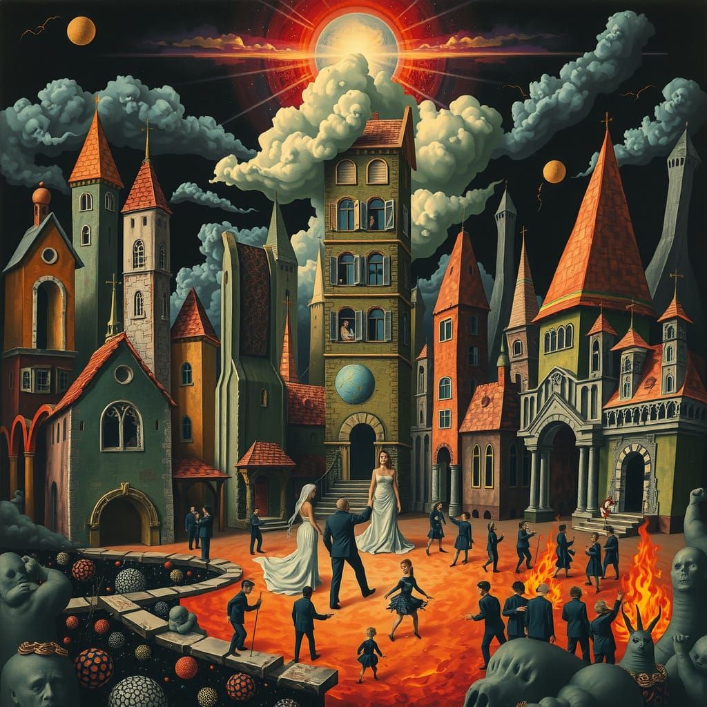 Hellish Landscape with Dancing Figures