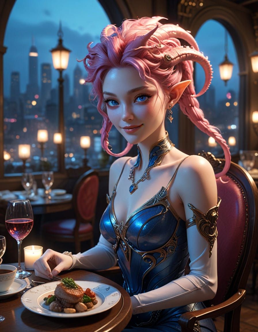 Alien Lovers in Intimate Restaurant Setting